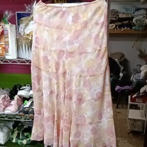 Ruby Rd. Pink and Cream Floral Maxi Skirt